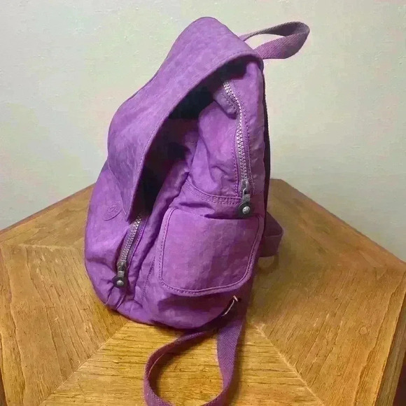 Kipling Small Medium Laptop Backpack Purple Drawstring Monkey Zip Magnetic - Picture 5 of 13